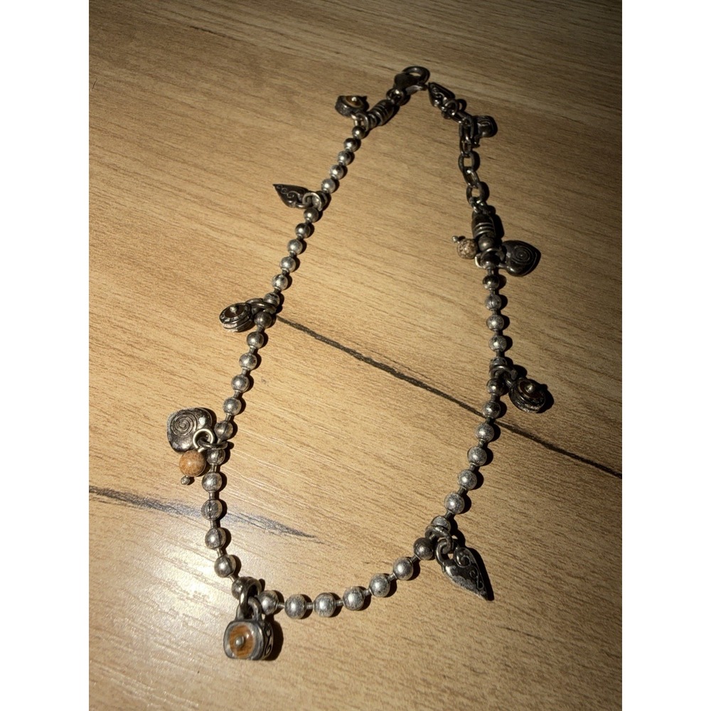 Brighton Tiddlywinks Silver Tone Hearts Jasper Beads Charm Ankle Bracelet